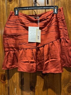 NWT Ramy Brook Clay “Orange/red” Ruffle Tiered Mini Silk Skirt